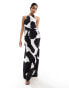 ASOS DESIGN textured racer neck maxi dress with twist waist detail in black abstract print