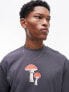 Topman premium oversized fit t-shirt with painted mushroom print in charcoal M - фото #7