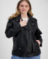 ფოტო #3 პროდუქტის Plus Size Faux Leather Long Line Belted Moto Jacket