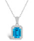 ფოტო #1 პროდუქტის Topaz (2 ct. t.w.) and Lab Grown Sapphire (1/5 ct. t.w.) Halo Pendant Necklace in 10K White Gold