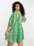 Фото #3 товара Wednesday's Girl Curve puff sleeve mini smock dress in green patchwork