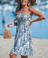 ფოტო #2 პროდუქტის Women's Blue & White Damask Smocked Bodice Mini Tube Beach Dress