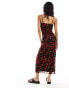 ASOS DESIGN mesh peekaboo bust detail midaxi dress in red and black cherry print