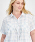 Фото #3 товара Plus Size Cotton Plaid Textured Camp Shirt