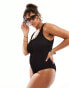 Фото #1 товара South Beach Curve low back crinkle swimsuit in black