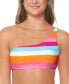 Фото #1 товара Juniors' Shine On Striped Asymmetric Bikini Top
