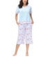 ფოტო #1 პროდუქტის Women's Solid Short Sleeve T-shirt with Printed Capri 2 Piece Pajama Set