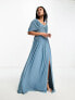 Фото #1 товара Little Mistress Bridesmaids bardot gathered maxi dress in mesh in blue