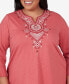 Plus Size Sedona Sky Split Neck Floral Embroidered Top