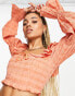 ASOS DESIGN shirred crop top with ruffle detail and volume sleeve in rust Красный, 40 - фото #1