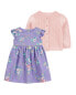 Baby 2-Piece Sweater Knit Cardigan & Print Dress Set 9M