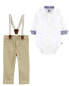 Фото #1 товара Baby 2-Piece Button-Front Bodysuit & Twill Suspender Pants Set 3M