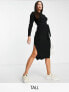 Brave Soul Tall eddie knitted dress with slit in black