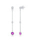 ფოტო #1 პროდუქტის Sterling Silver Bezel-Set CZ Bead Chain Earrings (White, Green, Blue Or Red)