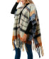 ფოტო #2 პროდუქტის Women's Open-Front Plaid Fringe-Trim Cape Sweater