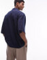 Topman boxy fit button through texture jersey polo in navy Синий, S - Chest 38 - фото #4