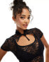 Фото #2 товара ASOS DESIGN keyhole tie detail cap sleeve lace top in black