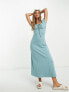 ASOS DESIGN cap sleeve ruched midi tea dress in dusty blue