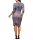 Women's Grey Print Three Quarter Sleeve Wrap Dress