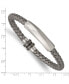 ფოტო #3 პროდუქტის Stainless Steel Antiqued and Brushed Grey Leather Bracelet