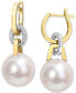 ფოტო #1 პროდუქტის Cultured South Sea Pearl (11mm) & Diamond (1/10 ct. t.w.) Linked Huggie Hoop Earrings in 14k Gold & White Gold