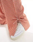 Miss Selfridge pull on cotton poplin wide leg gingham trouser with tie side detail in rust Красный, XS - EU 32-34 - фото #3