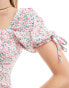 Wednesday's Girl tie detail chintzy floral mini dress in white and pink