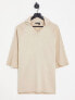 Фото #1 товара ASOS DESIGN oversized polo with rib sleeves and pique collar in beige