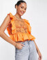 Фото #1 товара River Island ruffle crochet detail crop top in orange