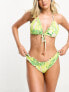 Фото #4 товара Vero Moda frill bikini bottoms in lime snake print