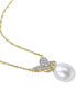 ფოტო #3 პროდუქტის Cultured Freshwater Pearl (9mm) & Diamond (1/5 ct. t.w.) Butterfly 17" Pendant Necklace in 10k Gold