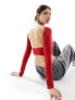 Bershka long sleeve slash neck open back top in red