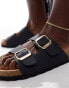 Фото #3 товара French Connection double buckle footbed sandals in light black