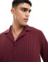 ASOS DESIGN long sleeve rib jersey shirt with revere in burgundy