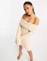 Pretty Lavish bardot borg knit mini dress in ecru