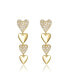Фото #2 товара Sterling Silver 14k Yellow Gold Plated with Cubic Zirconia Double Stampato Heart Dangle Earrings