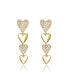 ფოტო #2 პროდუქტის Sterling Silver 14k Yellow Gold Plated with Cubic Zirconia Double Stampato Heart Dangle Earrings