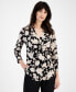 Фото #1 товара Women's Floral-Print 3/4-Sleeve V-Neck Top, Created for Macy's