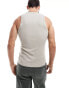 ASOS DESIGN muscle vest with racer neck in stone