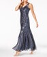 Фото #3 товара R&M Richards Petite Sleeveless Pleated Sequin Embellished Gown