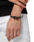 Black-Tone Stainless Steel 3D $kull & Logo Leather Flex Bracelet