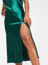 Little Mistress Petite satin cowl neck midi dress in emerald green