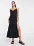 ASOS DESIGN – Gestuftes Maxi-Sommerkleid in Schwarz mit Gürtel