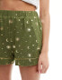 Chelsea Peers foil moon and stars short pyjama set in green and gold