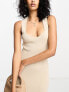 NA-KD x Lillie Grace ribbed side slit maxi dress in beige