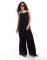 Esmee sheer tie front low back stripe loose beach jumpsuit in black