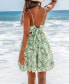 Women's Green Floral Sleeveless V-Neck Mini Beach Dress