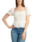Juniors' Smocked Puff-Sleeve Square-Neck Top