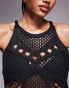 ASOS DESIGN knitted cami top with open stitch corset detail in black Черный, M - EU 40-42 - фото #3