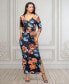 Women's Black Floral Side Slit Maxi Dress